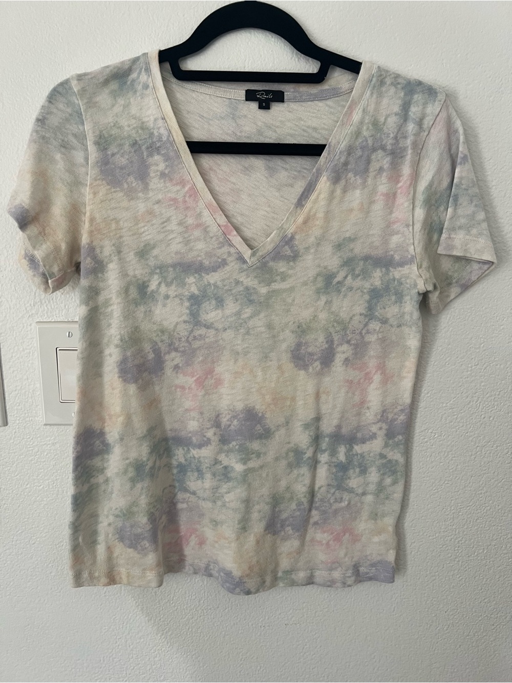 Rails Womens S The Cara Vneck Rainbow Tie Dye Short Sleeve Tshirt